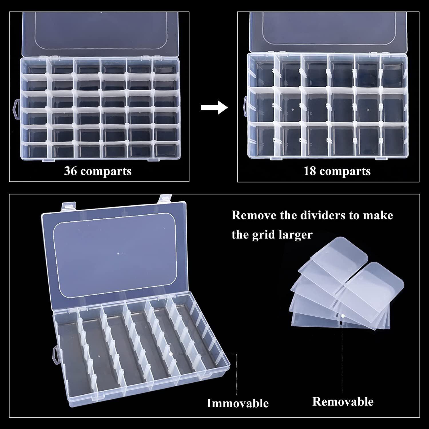 7673 36 Grids Clear Plastic Organizer Box with Adjustable Compartment Dividers, Jewellery Storage Organizer Collection Box (1 pc ) DeoDap 7673 36 Grids Clear Plastic Organizer Box with Adjustable Compartment Dividers, Jewellery Storage Organizer Collection Box (1 pc ) DeoDap